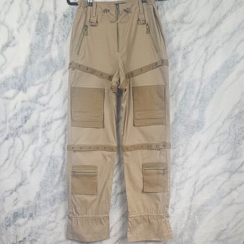 Dolls Kill Club Exx XS Brown Convertible Cargo Drawstring Pants